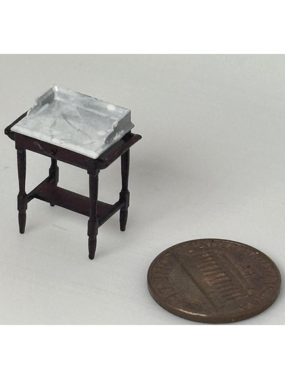 Micro‎ Miniature Washstand Dollhouse Wood Marble Stand Bathroom Diorama Fairy